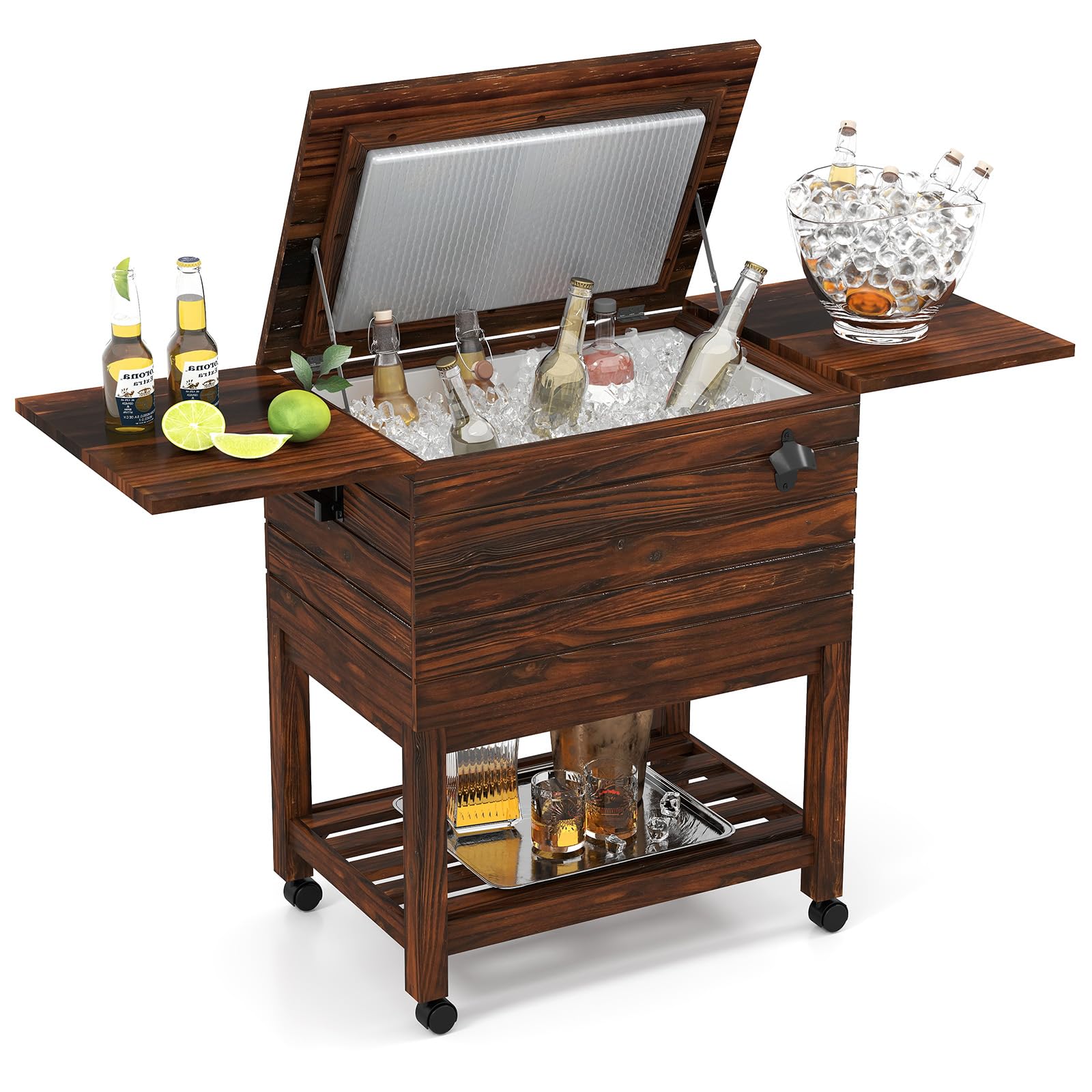 Tangkula Rolling Wooden Patio Cooler Cart(54 Quart)